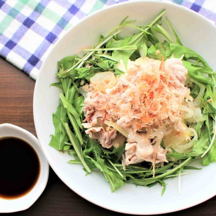 豚肉と豆腐の水菜サラダ