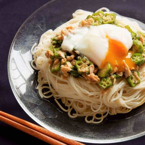 オクラとツナのそうめん