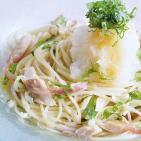 鯵の干物の冷製パスタ